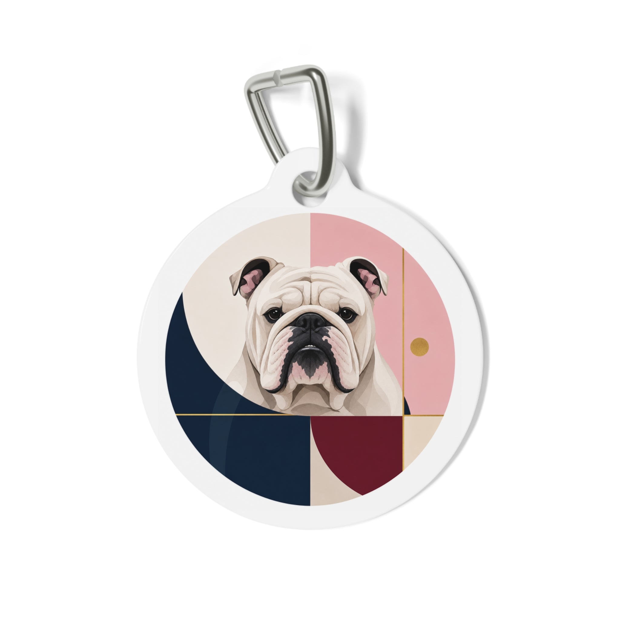 Bulldog Navy Blush Art Deco Personalized Dog ID Tag