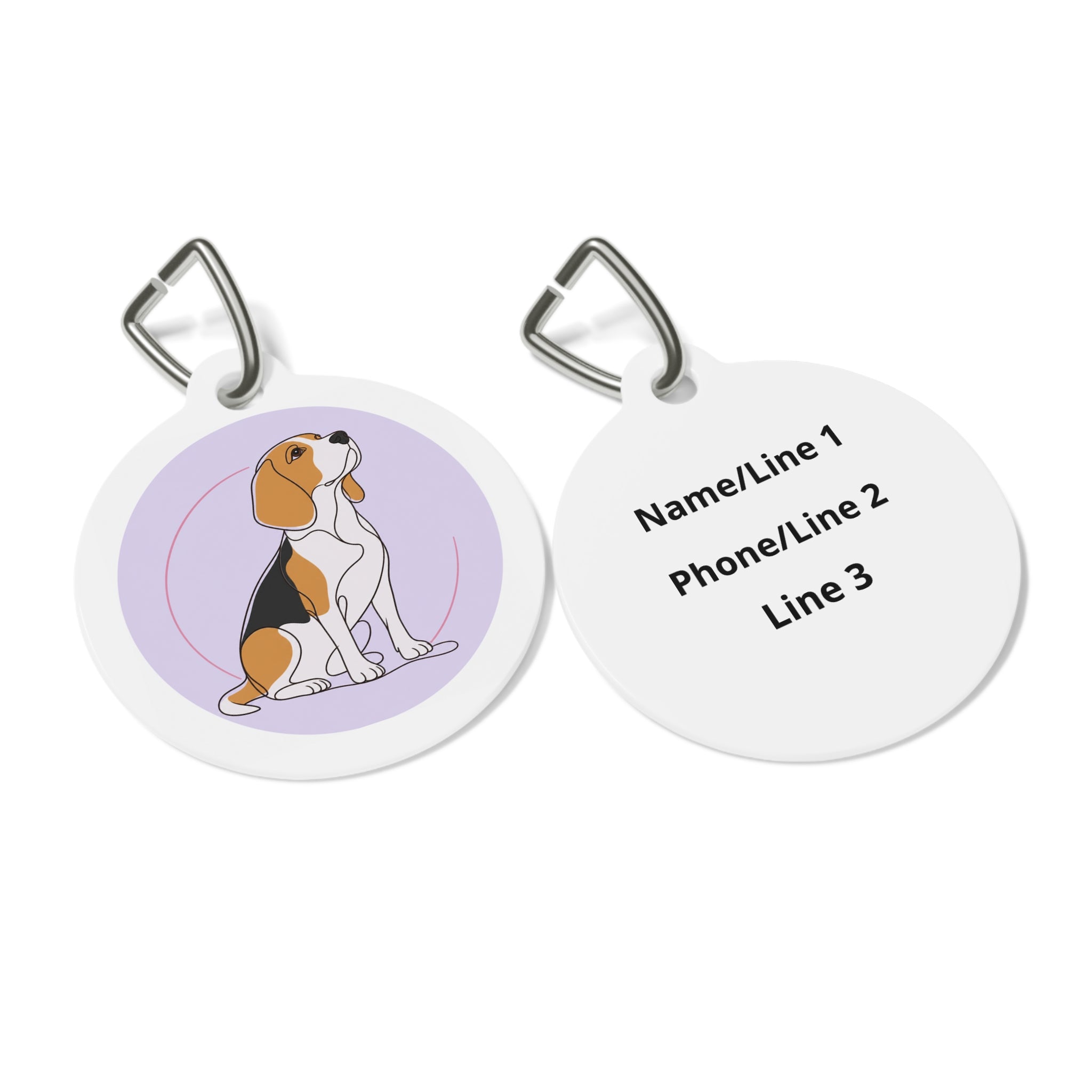 Beagle Lavender Line Art Personalized Dog ID Tag