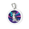 Etiqueta de identificación de perro personalizada con husky siberiano y auroras boreales