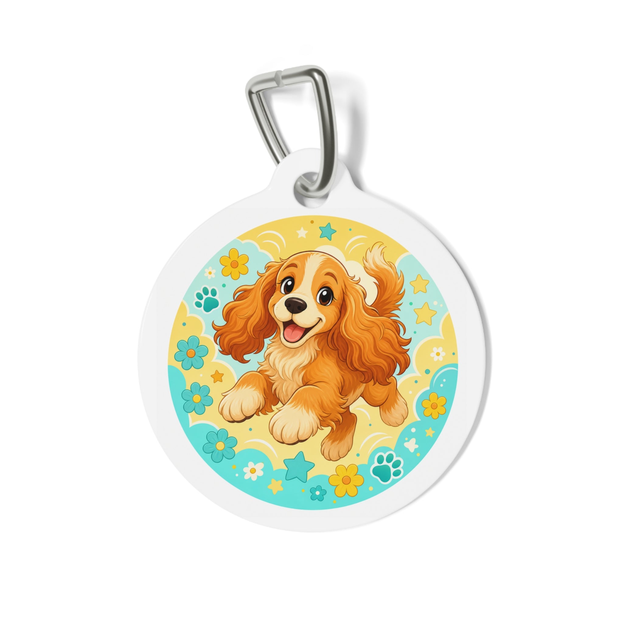 Cocker Spaniel Cheerful Flower Pop Personalized Dog ID Tag