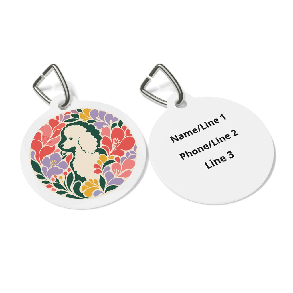 Poodle Folk Floral Personalized Dog ID Tag