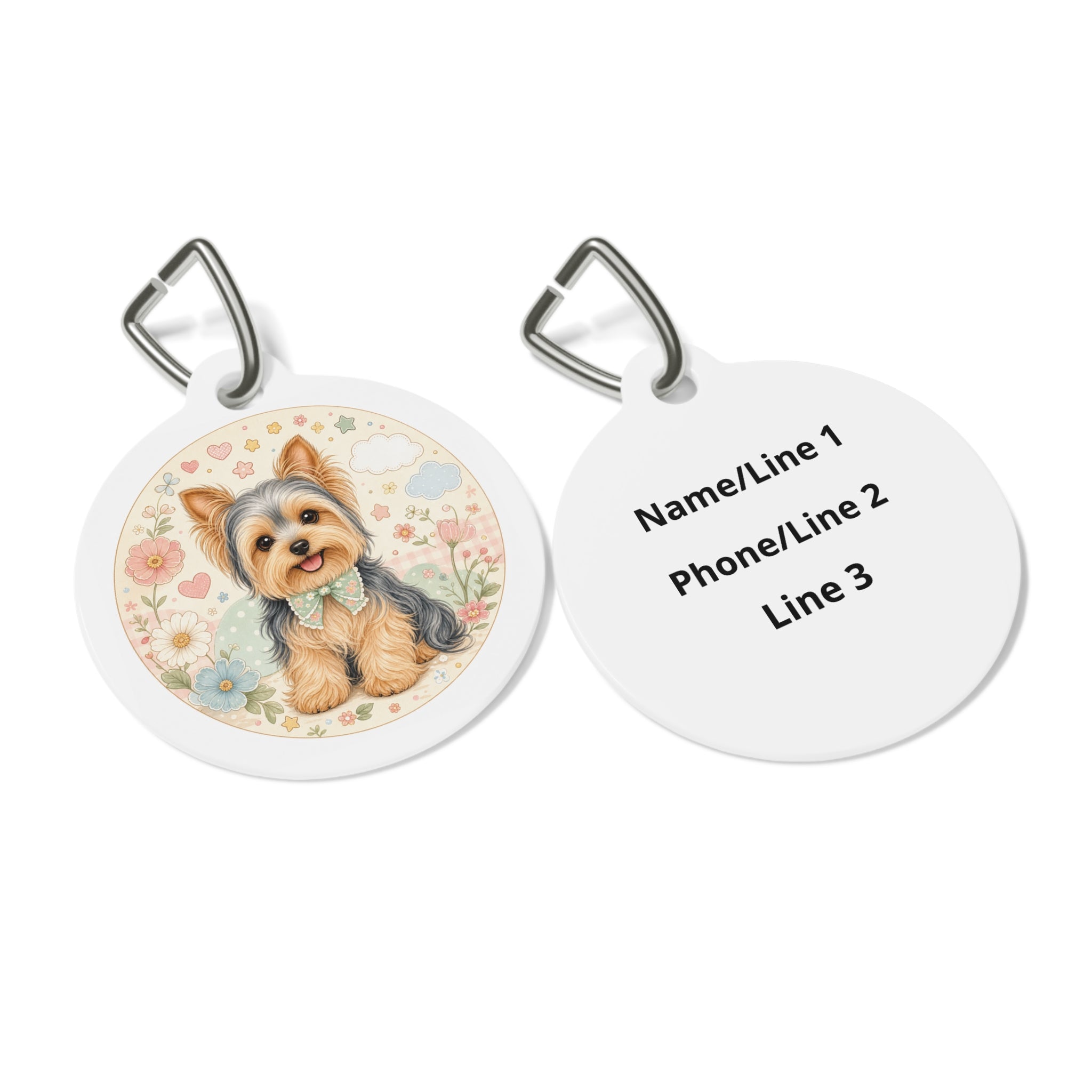 Yorkshire Terrier Pastel Daisy Hearts Personalized Dog ID Tag