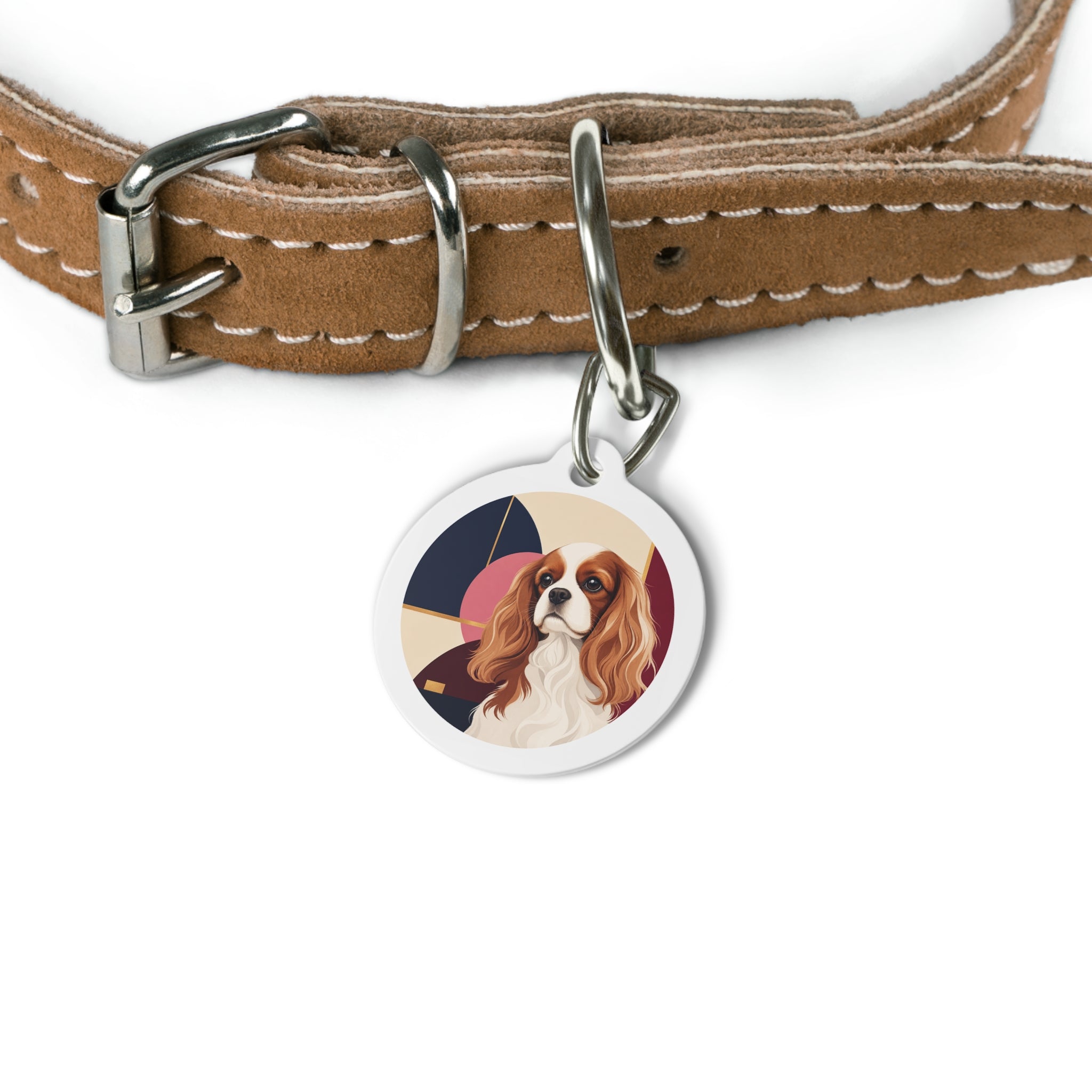 Cavalier King Charles Spaniel Modern Geometric Personalized Dog ID Tag