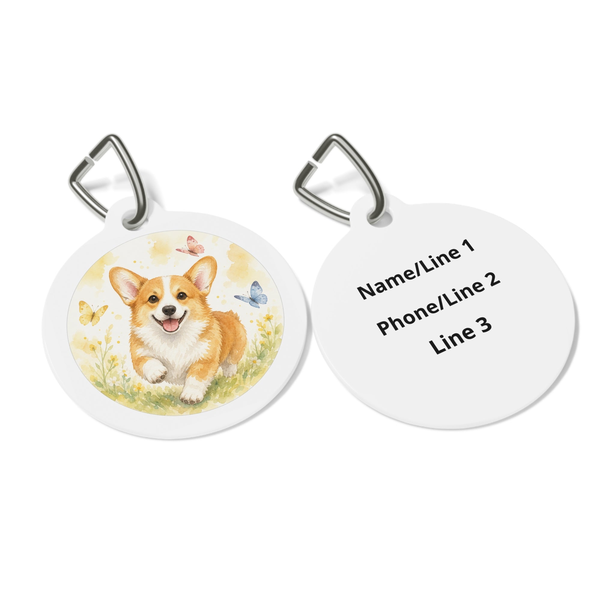 Pembroke Welsh Corgi Butterfly Garden Personalized Dog ID Tag
