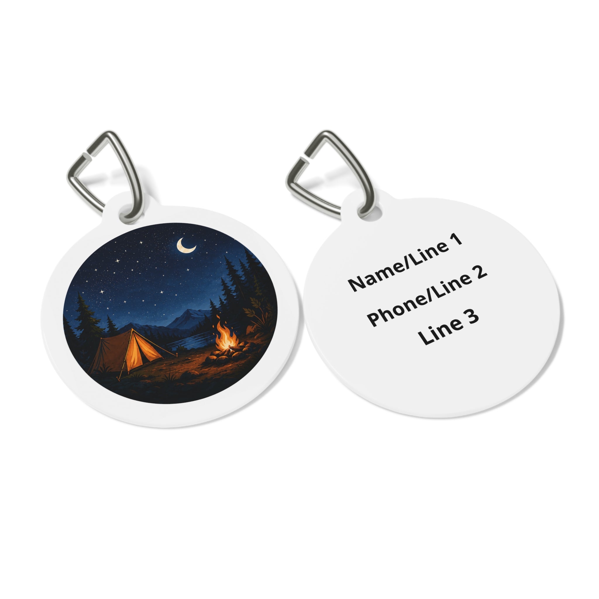Moonlit Campfire Scenic Outdoor Adventure Personalized Dog ID Tag
