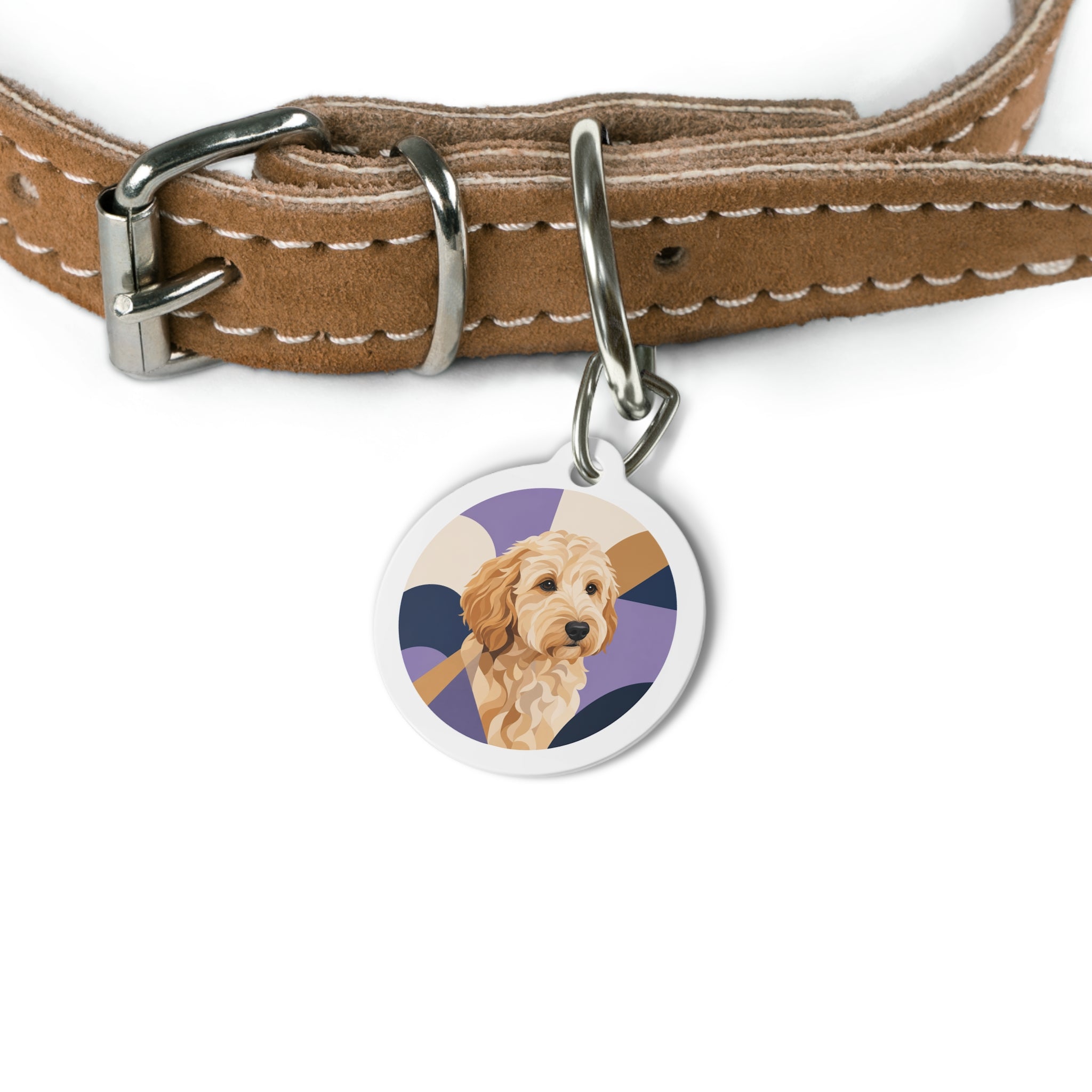Goldendoodle Modern Illustrated Portrait Personalized Dog ID Tag