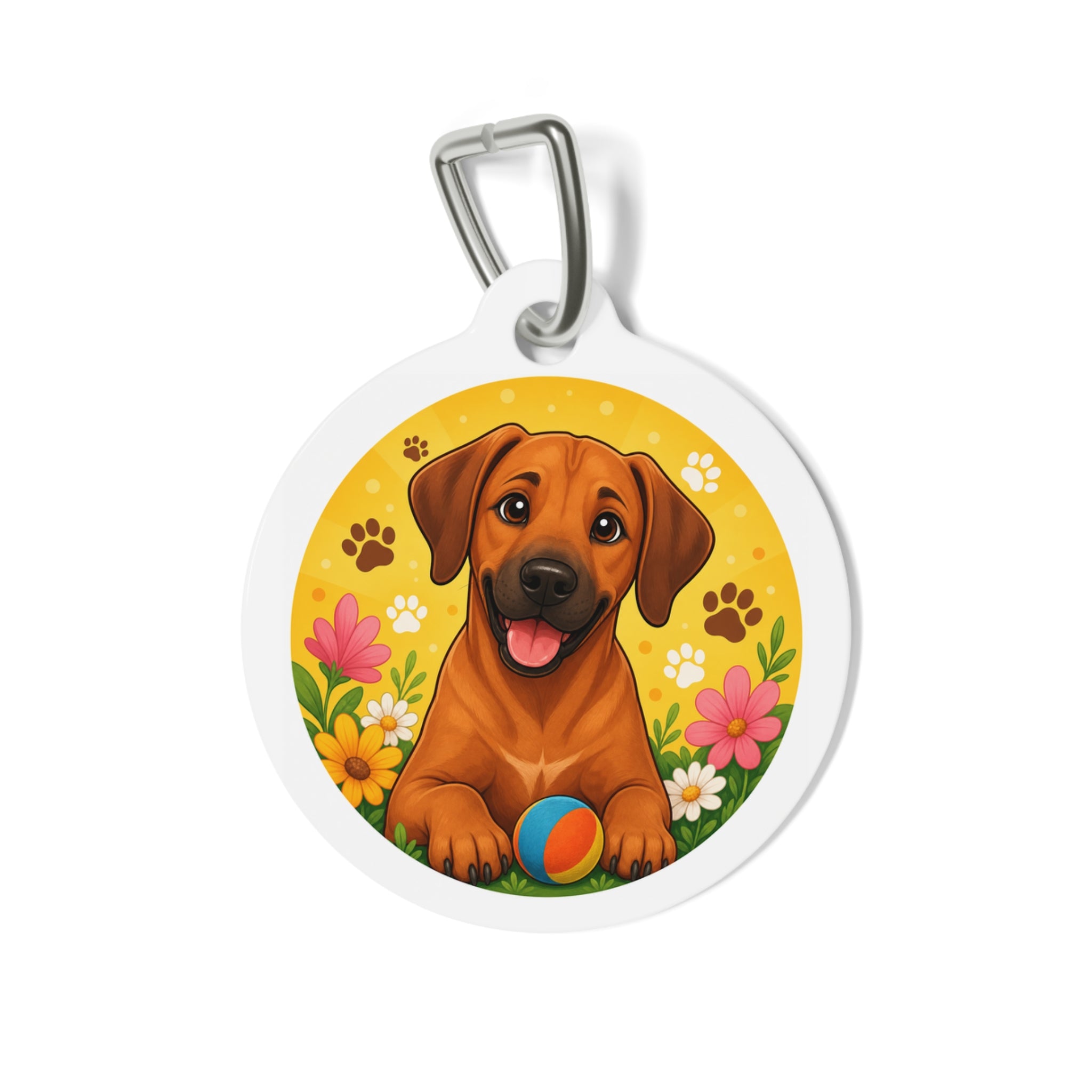 Rhodesian Ridgeback Playful Ball & Flowers Personalized Dog ID Tag
