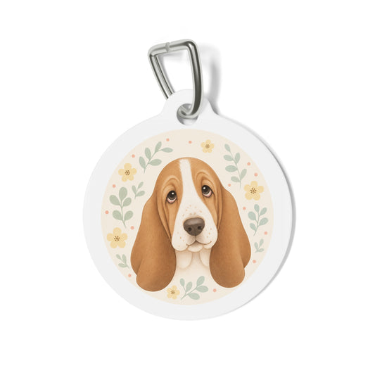 Basset Hound Soft Botanical Personalized Dog ID Tag