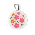 Etiqueta de identificación de perro personalizada con estampado floral retro en rosa y naranja