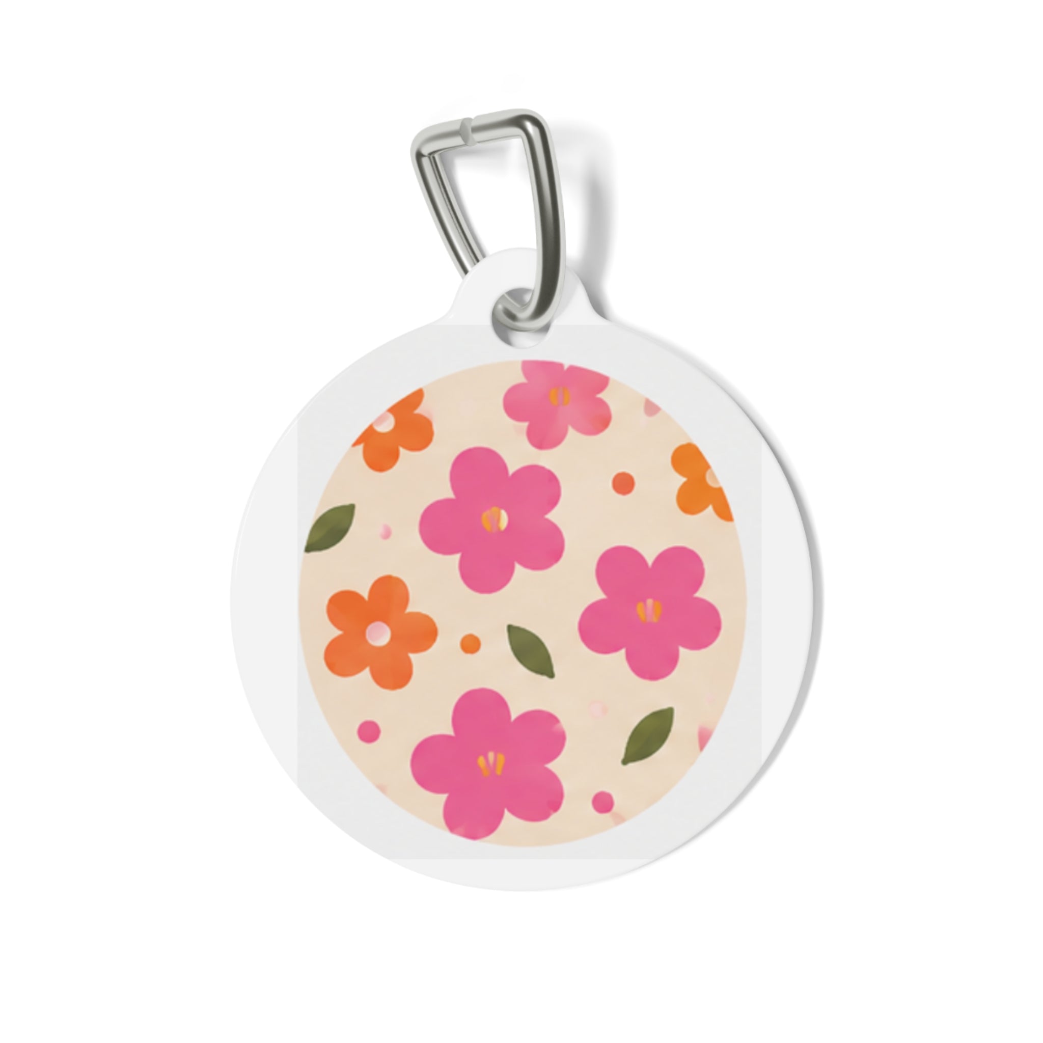 Retro Pink & Orange Blooms Retro Floral Pattern Personalized Dog ID Tag
