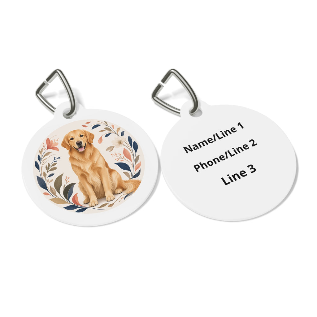 Medallón de identificación para perro con corona de prado Golden Retriever personalizado