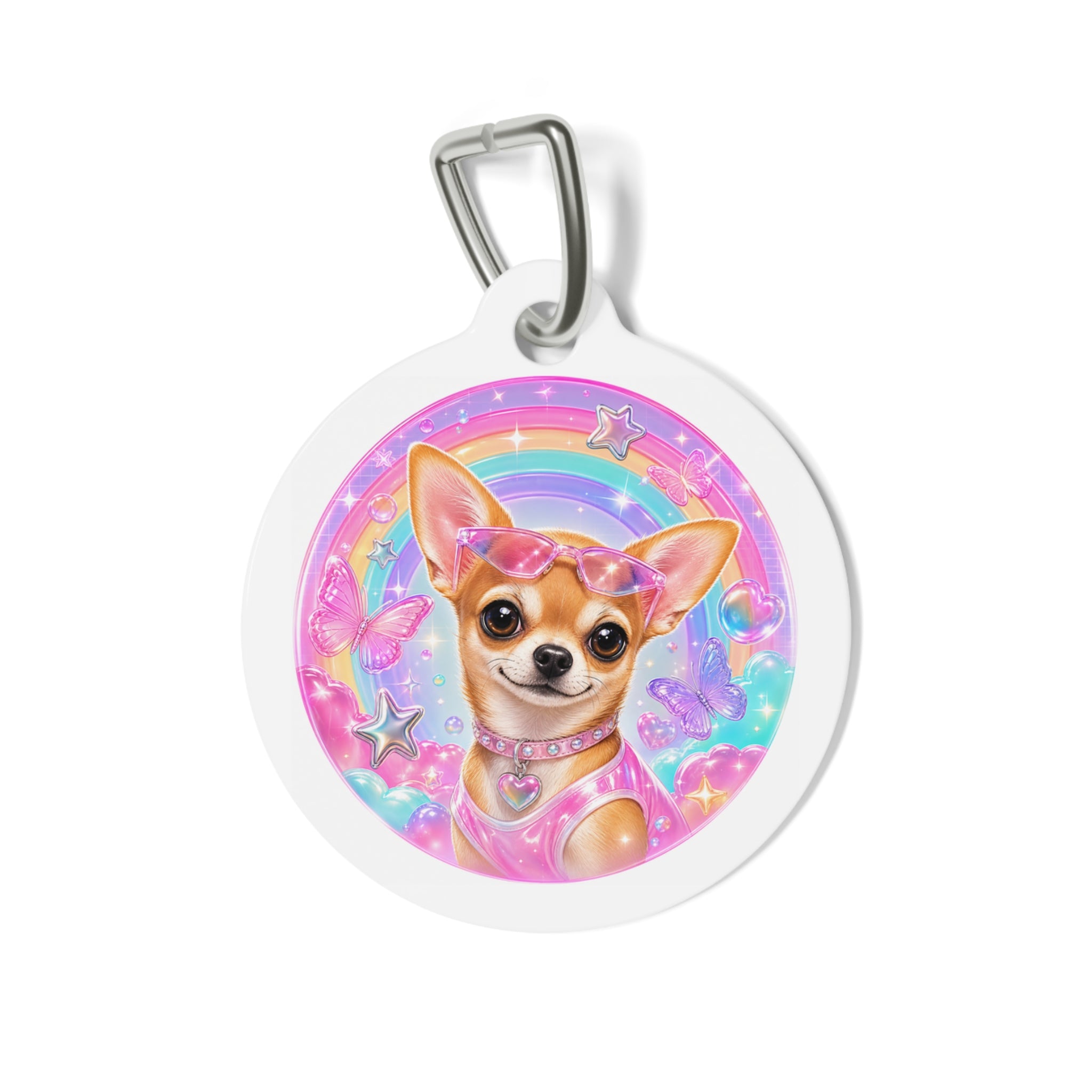 Chihuahua Rainbow Glam Personalized Dog ID Tag