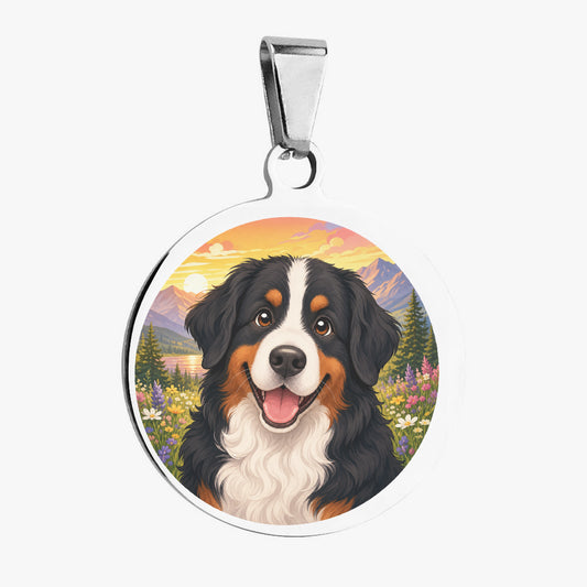 Bernese Mountain Dog Alpine Sunset Portrait Personalized Dog ID Tag