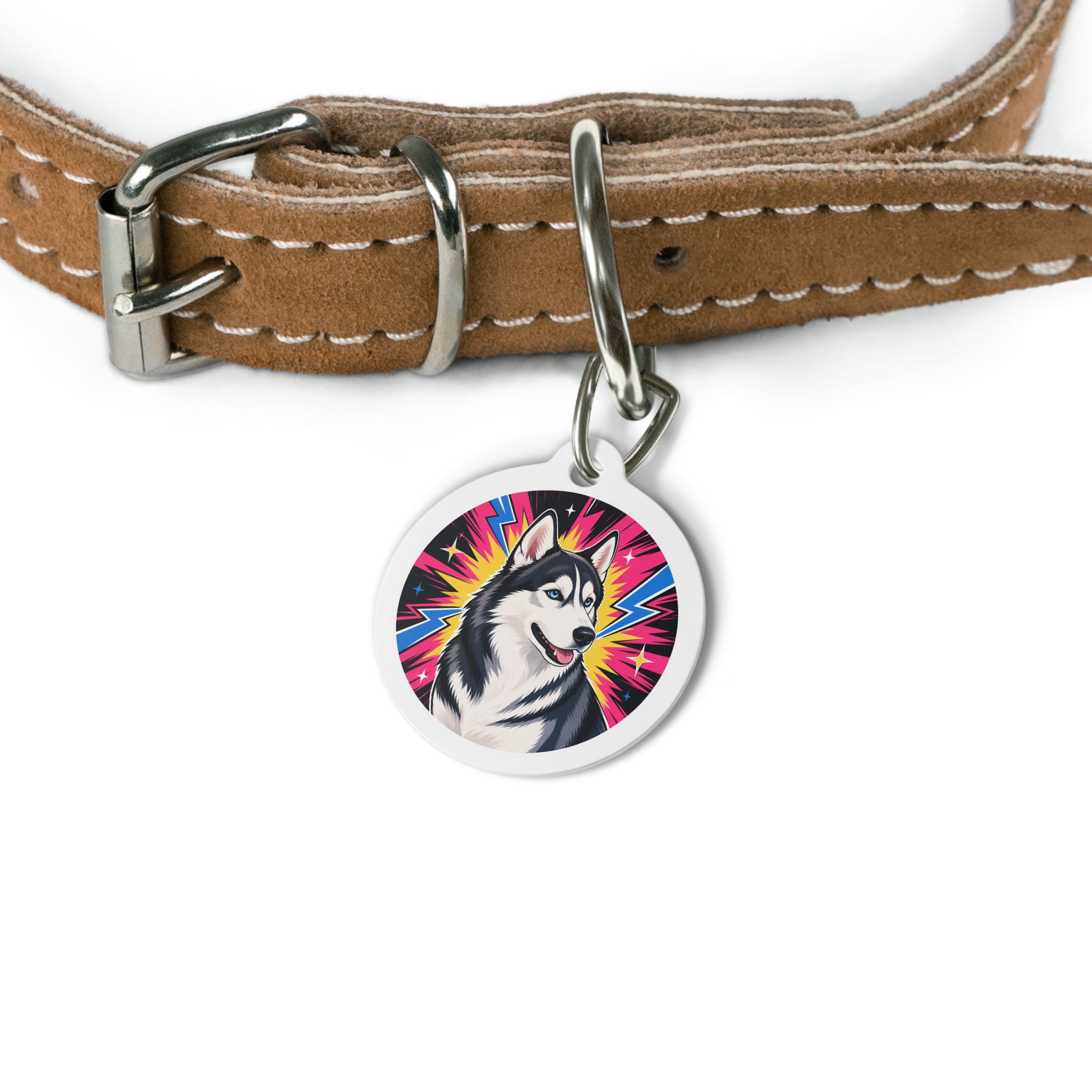 Siberian Husky Electric Bolt Personalized Dog ID Tag