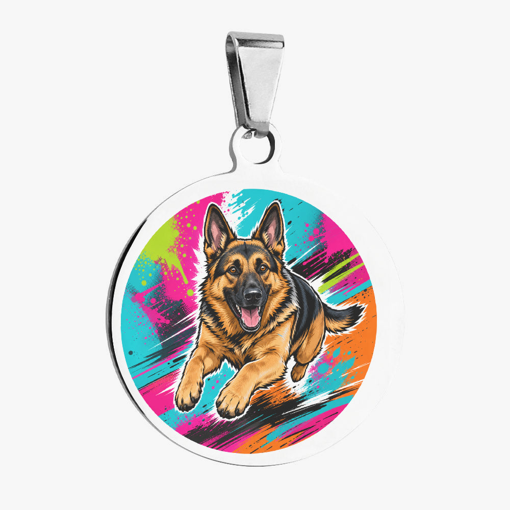 German Shepherd Neon Action Splash Personalized Dog ID Tag