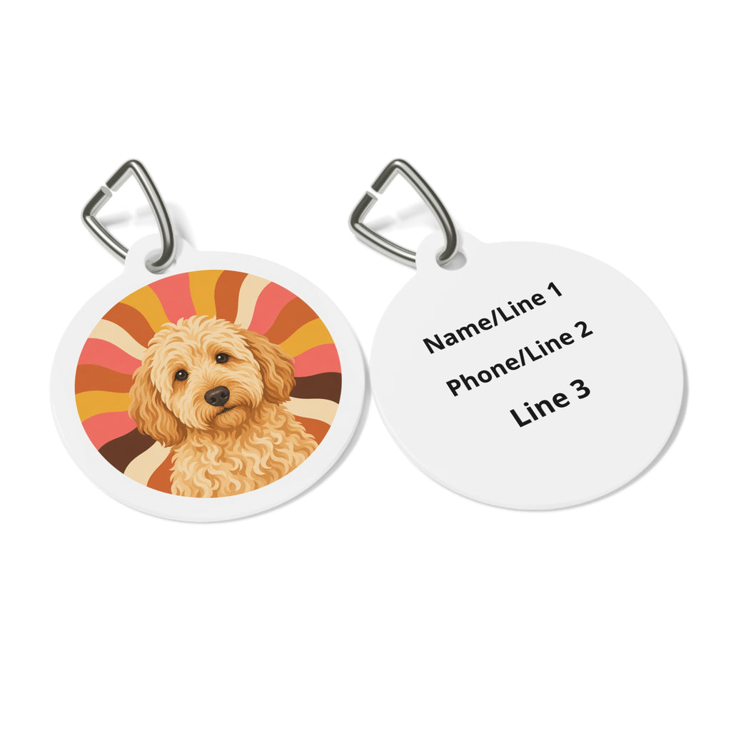 Etiqueta de identificación de perro personalizada Goldendoodle Retro Amanecer