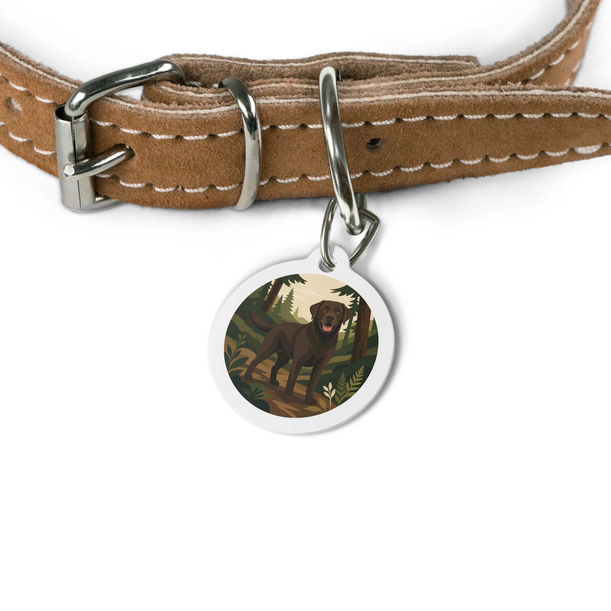 Labrador Retriever Woodland Adventure Chocolate Personalized Dog ID Tag