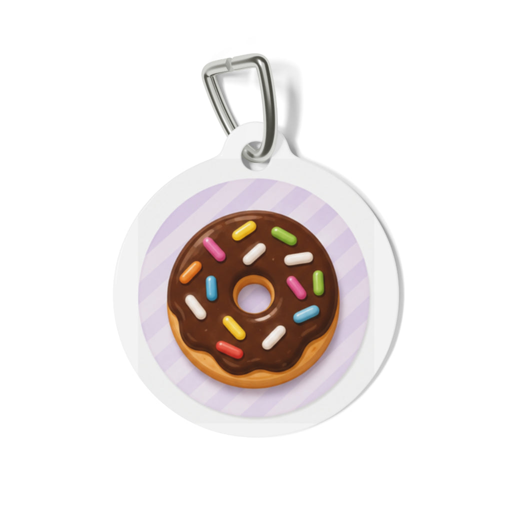 Etiqueta de identificación personalizada para perro con diseño de donut con chispas de arcoíris y arte culinario caprichoso