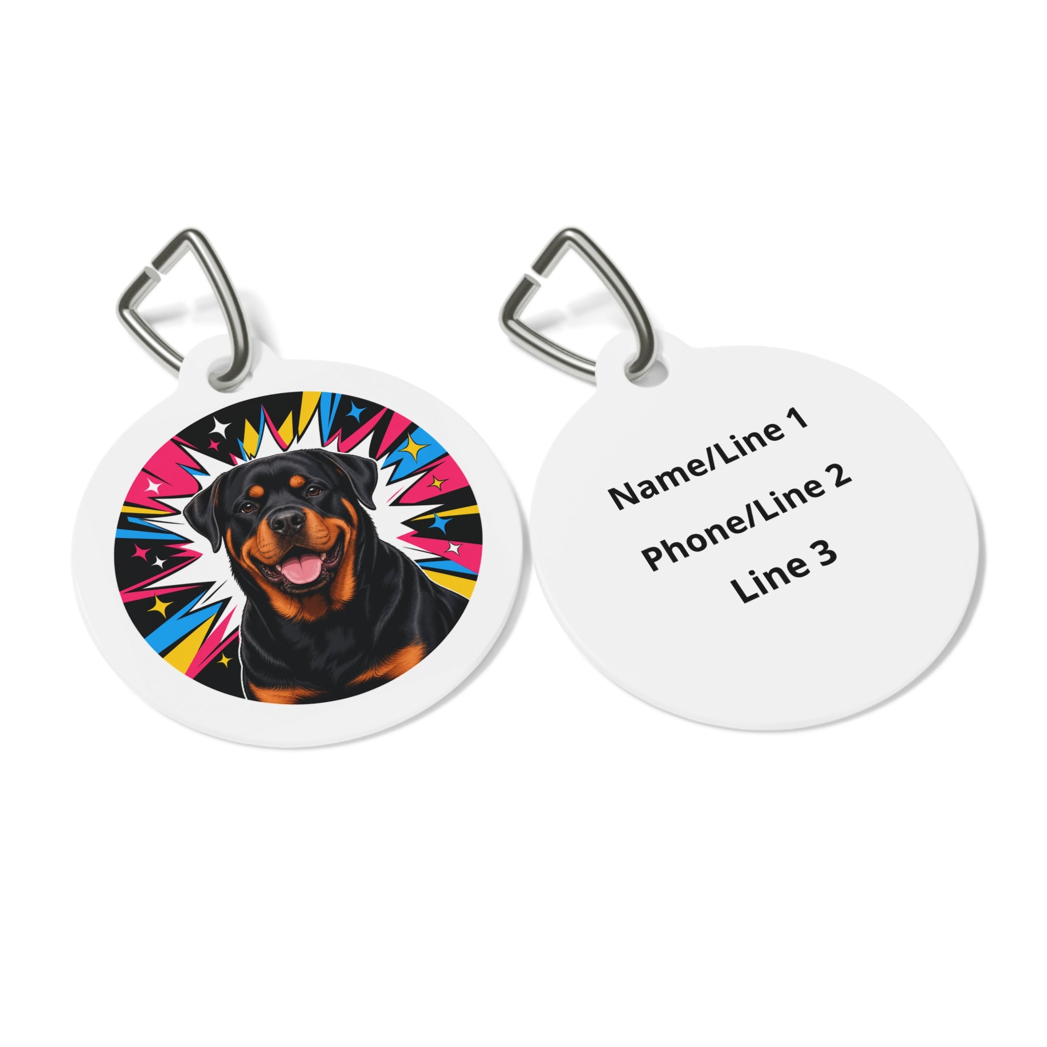 Rottweiler Comic Starburst Personalized Dog ID Tag
