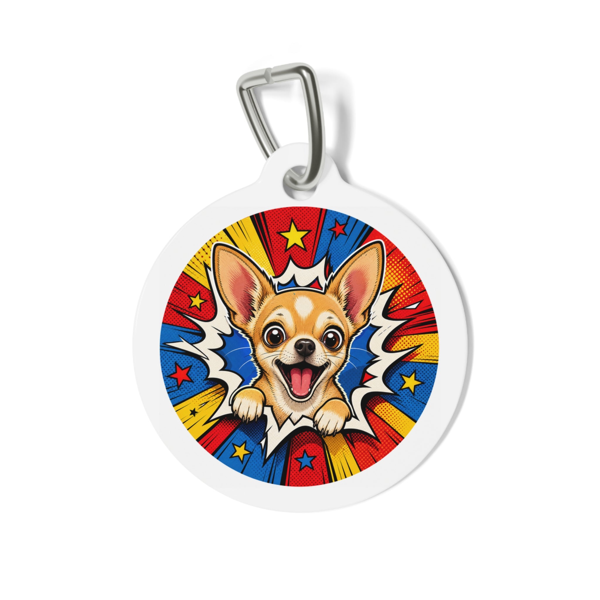 Chihuahua Comic Starburst Hero Personalized Dog ID Tag