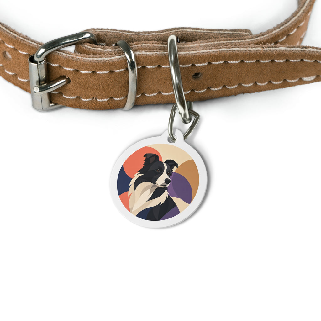 Placa identificativa personalizada para perro con diseño geométrico retro de Border Collie Muse