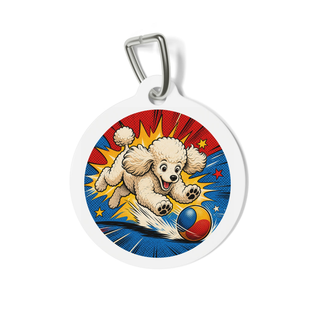 Poodle Action Ball Personalized Dog ID Tag