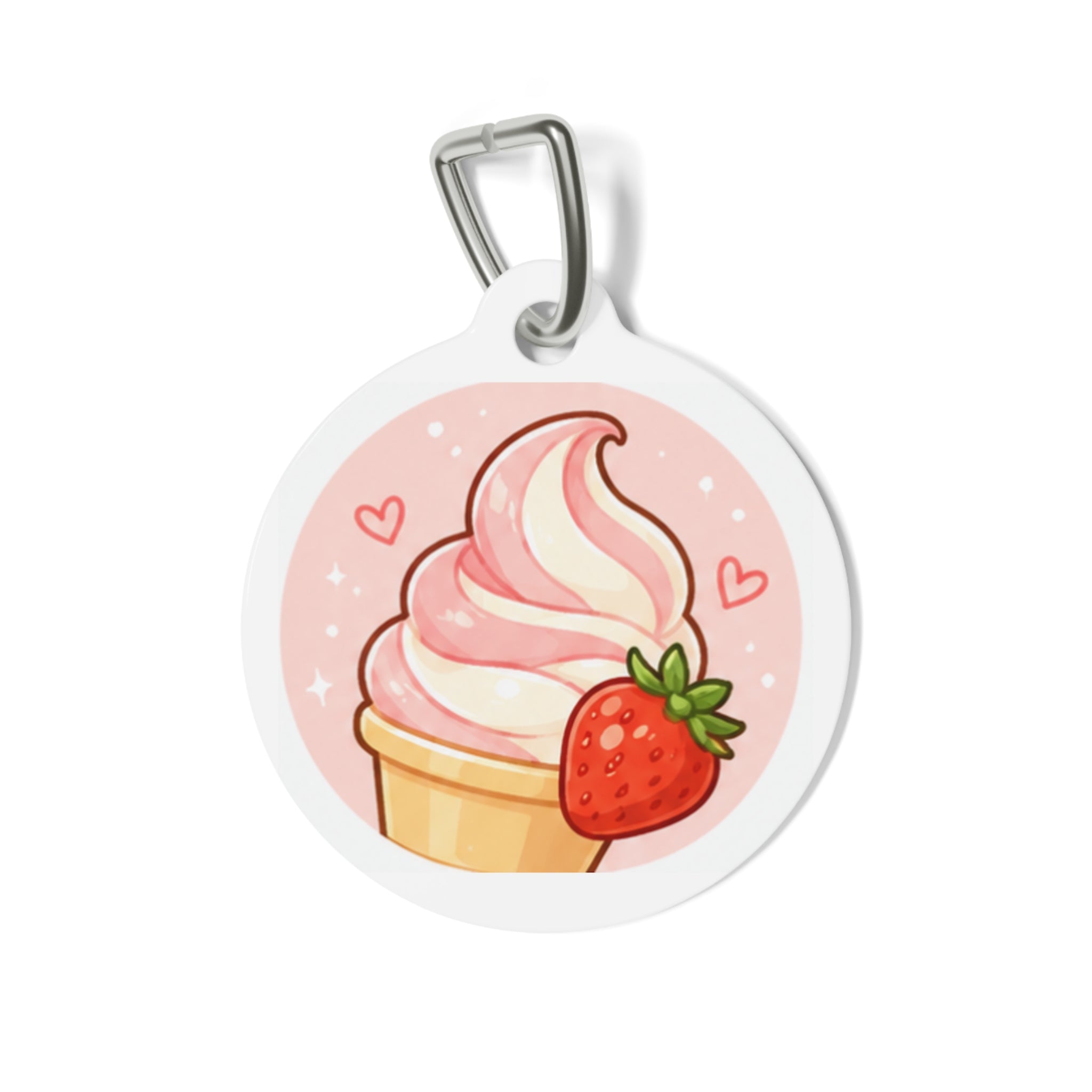 Strawberry Soft Serve Whimsical Foodie Art Personalized Dog ID Tag