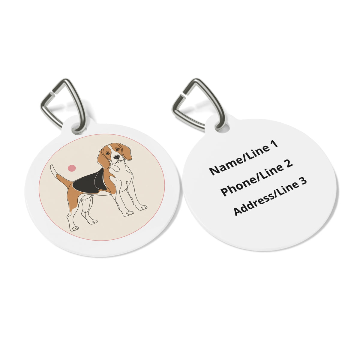 Close-up of Beagle Pastel Minimalist artwork on personalized dog ID tag