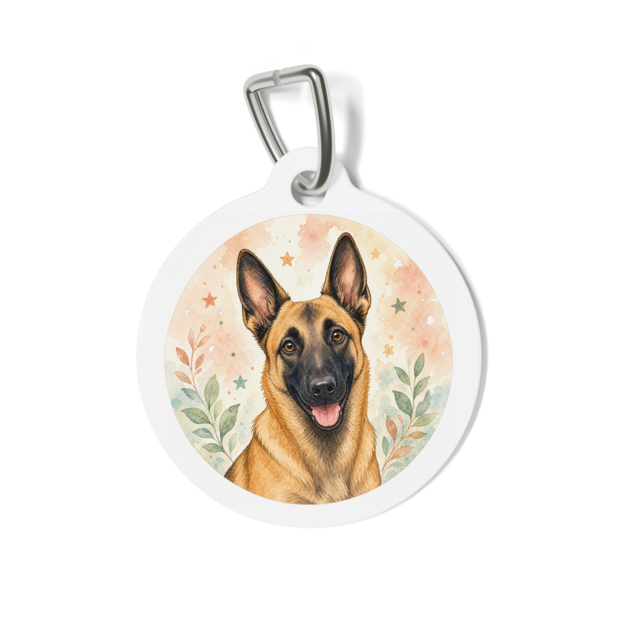 Belgian Malinois Soft Floral Watercolor Personalized Dog ID Tag