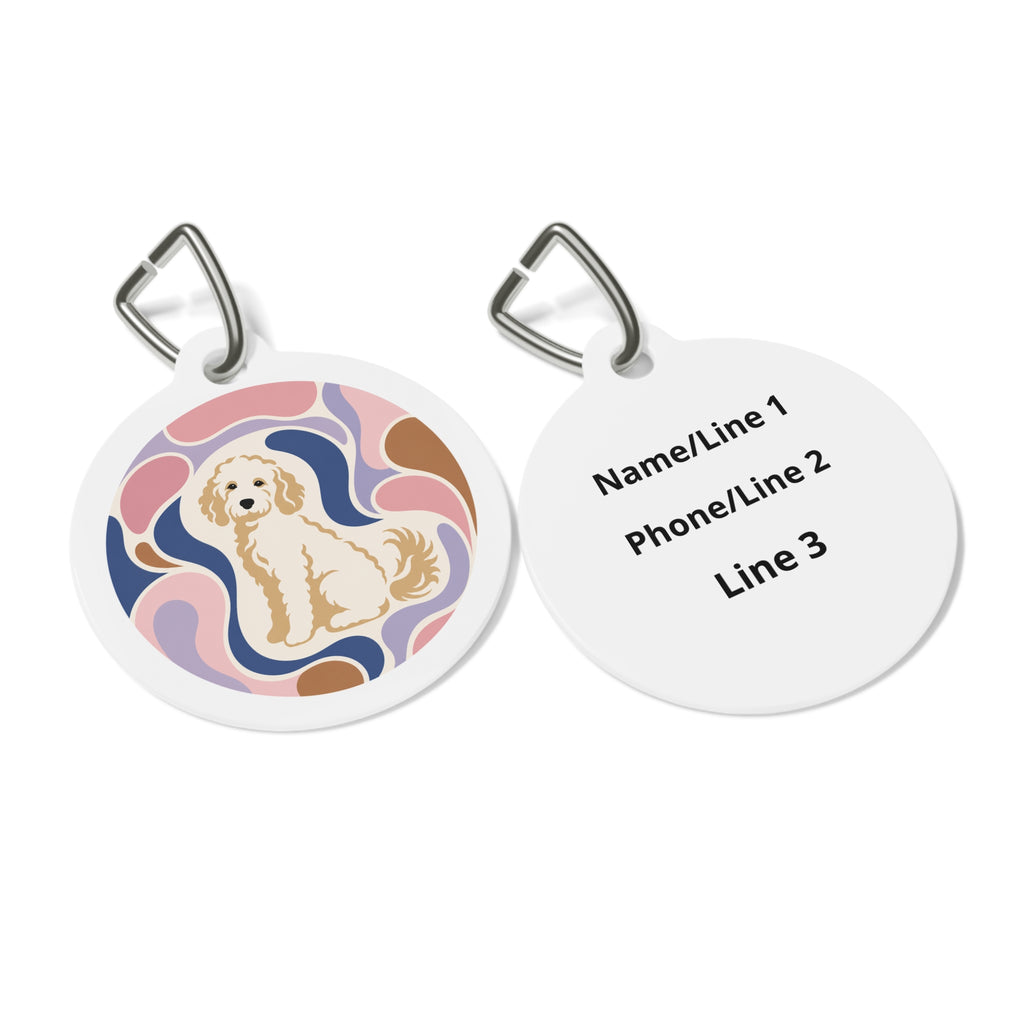 Goldendoodle Retro Swirl Pup Personalized Dog ID Tag