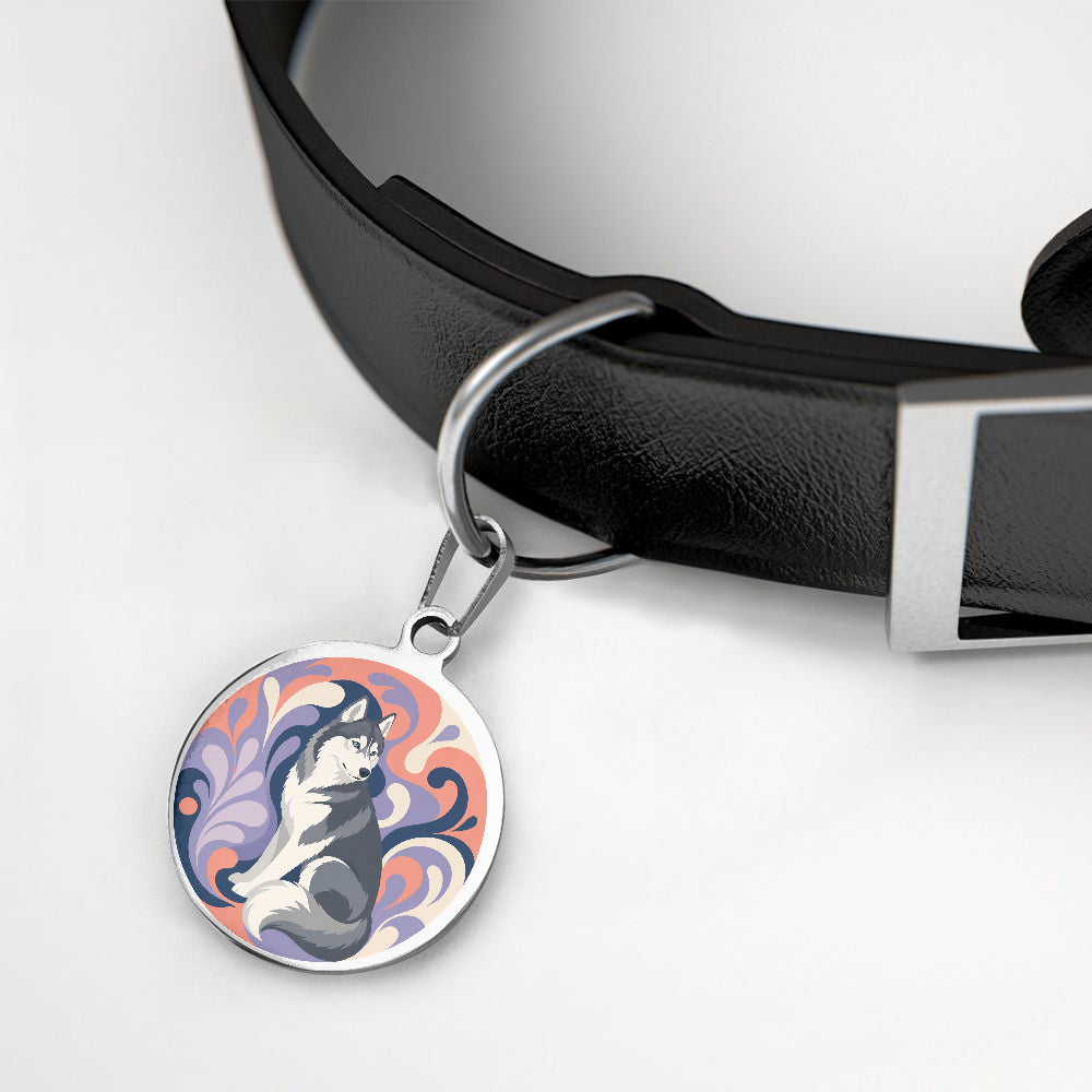 Siberian Husky Groovy Swirl Portrait personalized dog ID tag product detail