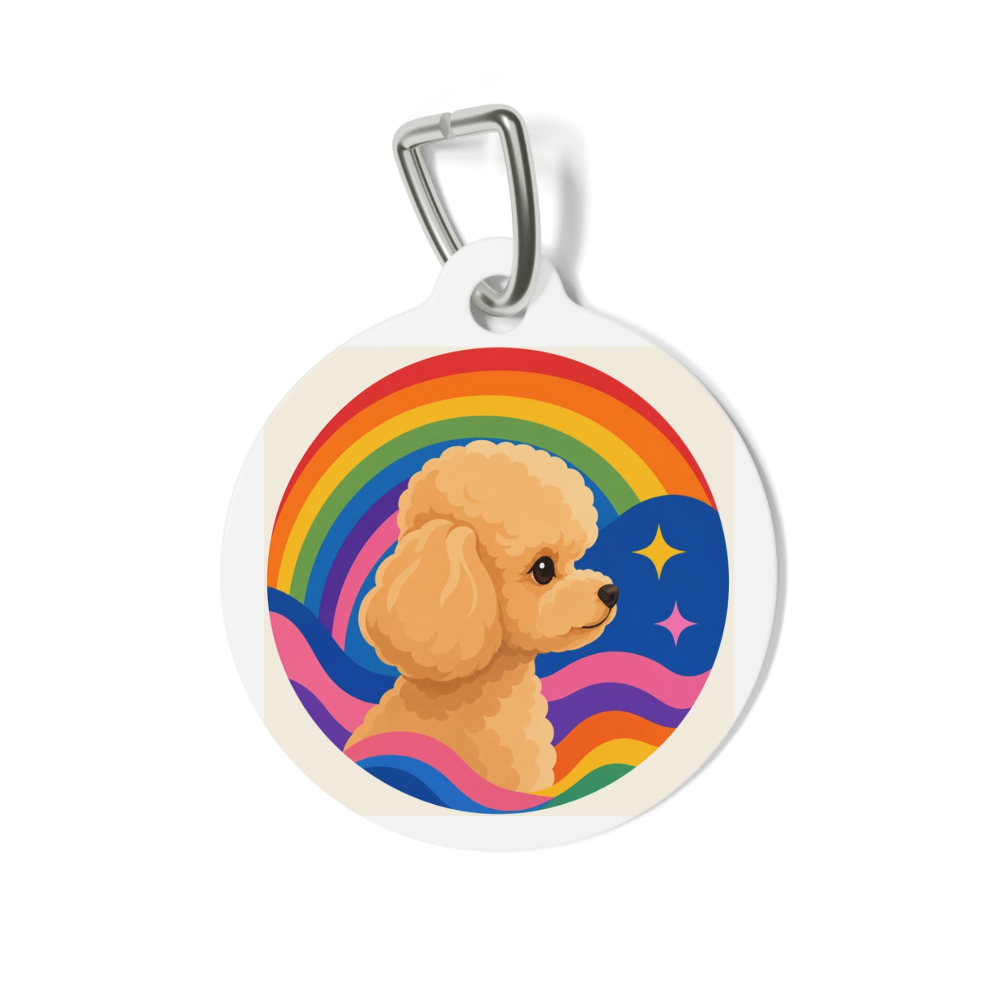 Toy Poodle Retro Rainbow Wave Apricot Personalized Dog ID Tag