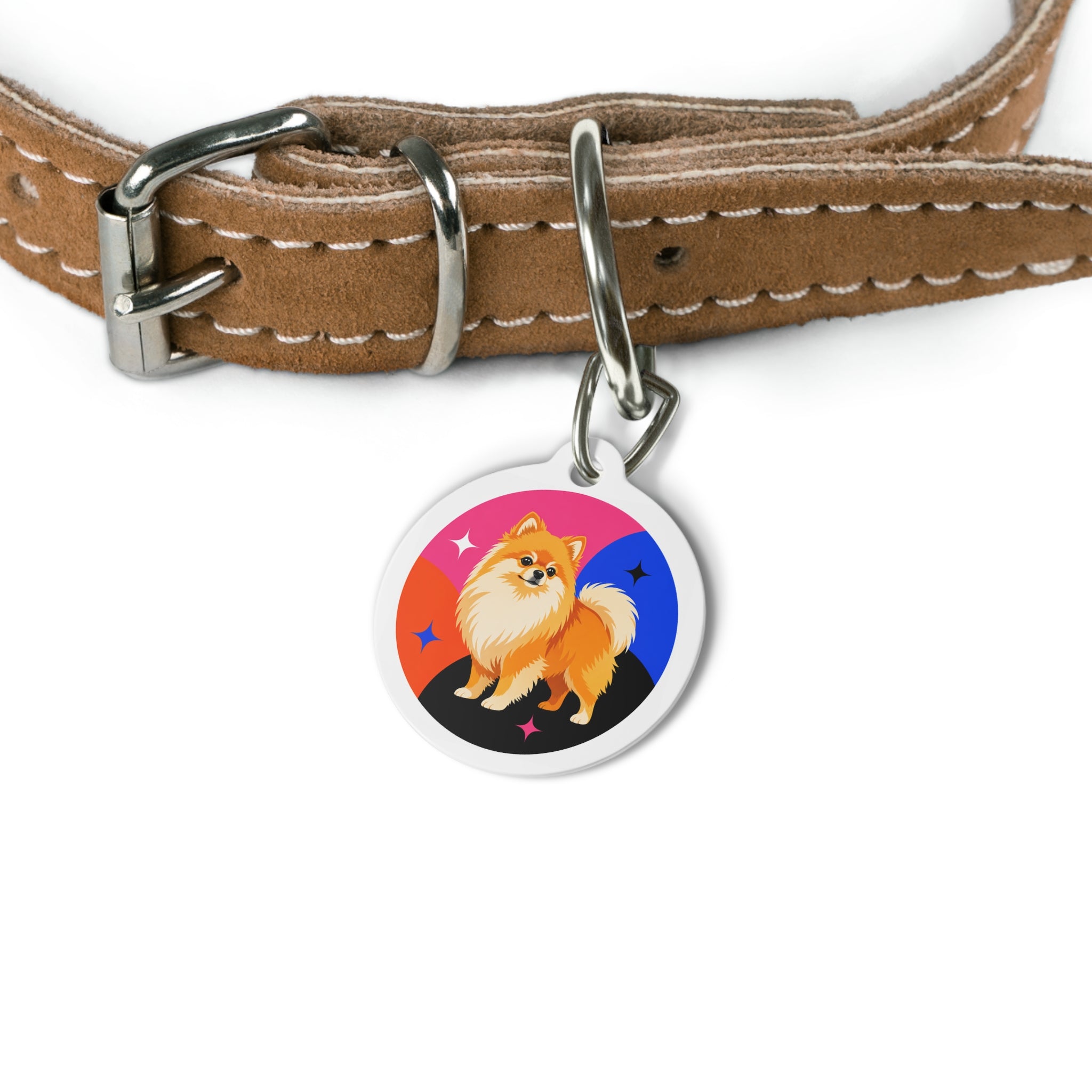 Pomeranian Retro Color-Block Sparkle Personalized Dog ID Tag