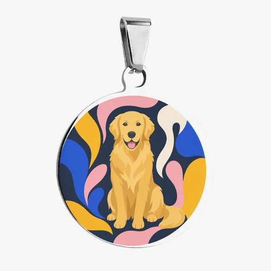 Golden Retriever Groovy Colorblock Personalized Dog ID Tag