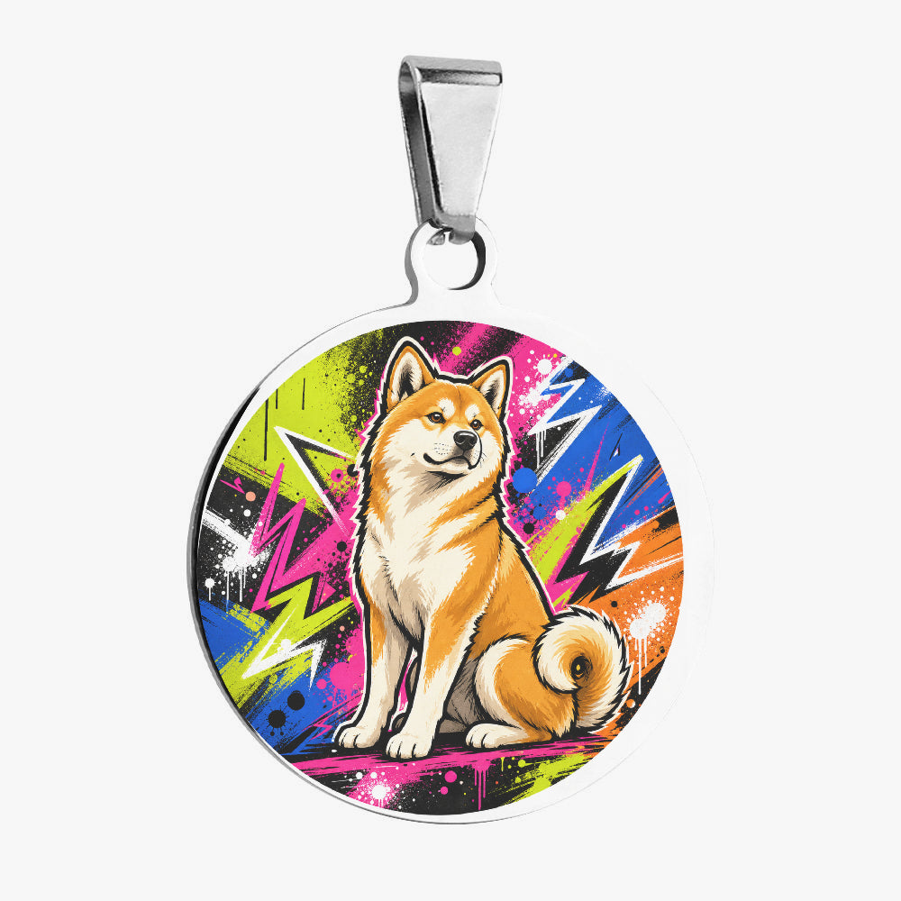 Akita Neon Street Pop Personalized Dog ID Tag