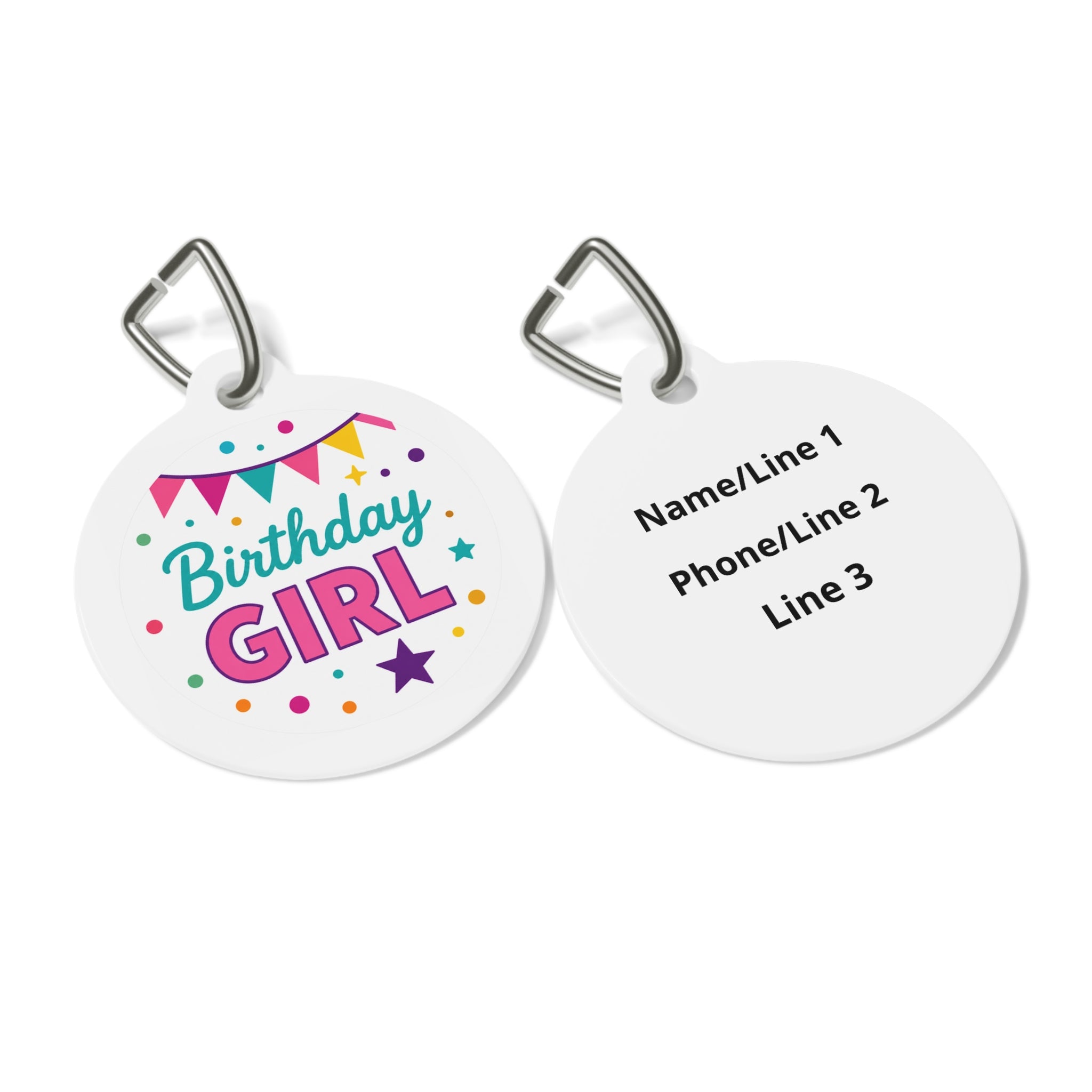 Colorful Birthday Girl Bunting Personalized Dog ID Tag