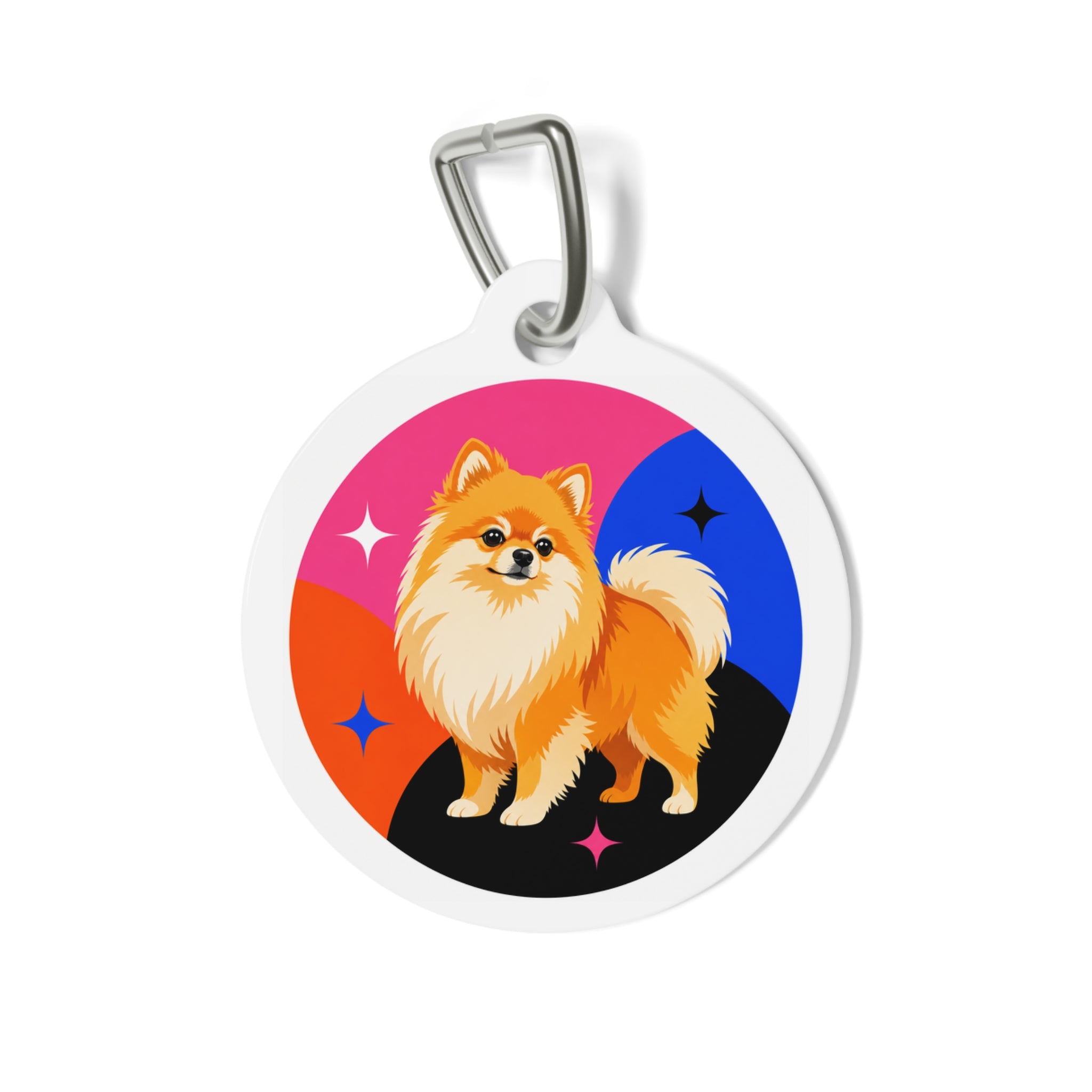 Pomeranian Retro Color-Block Sparkle Personalized Dog ID Tag