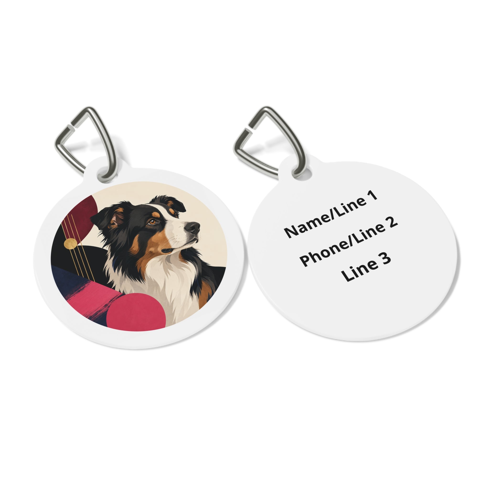 Australian Shepherd Art Deco Portrait Personalized Dog ID Tag