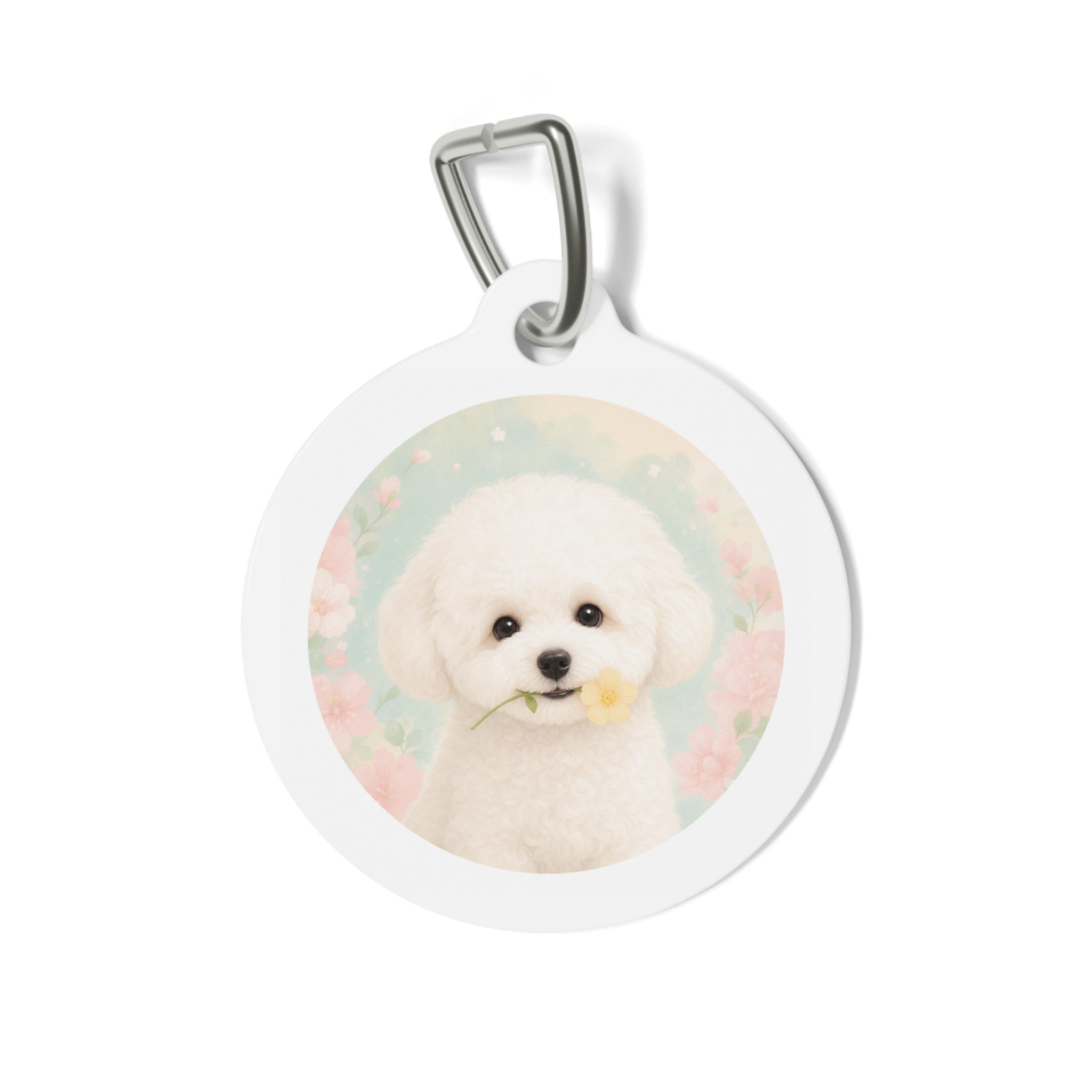 Bichon Frise Floral Personalized Dog ID Tag