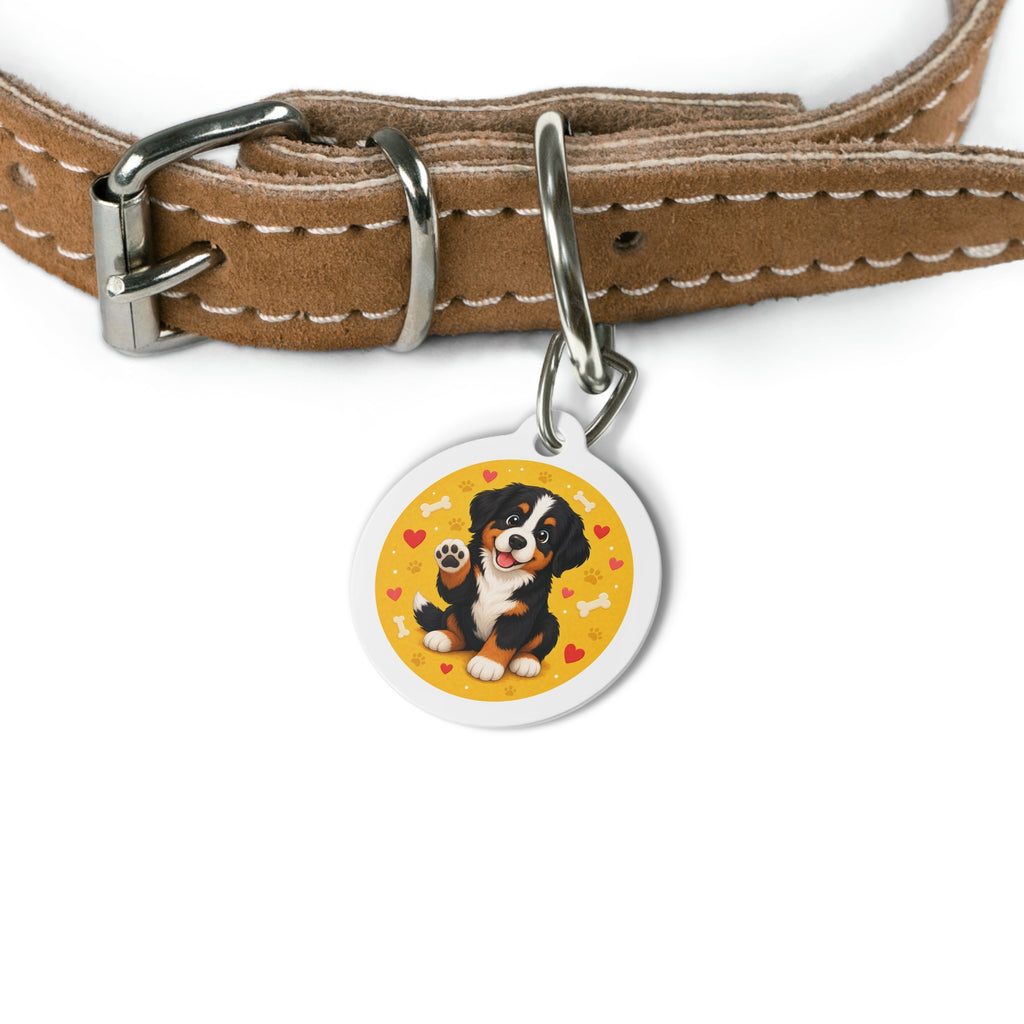 Bernese Mountain Dog Soft Floral Watercolor Personalized Dog ID Tag