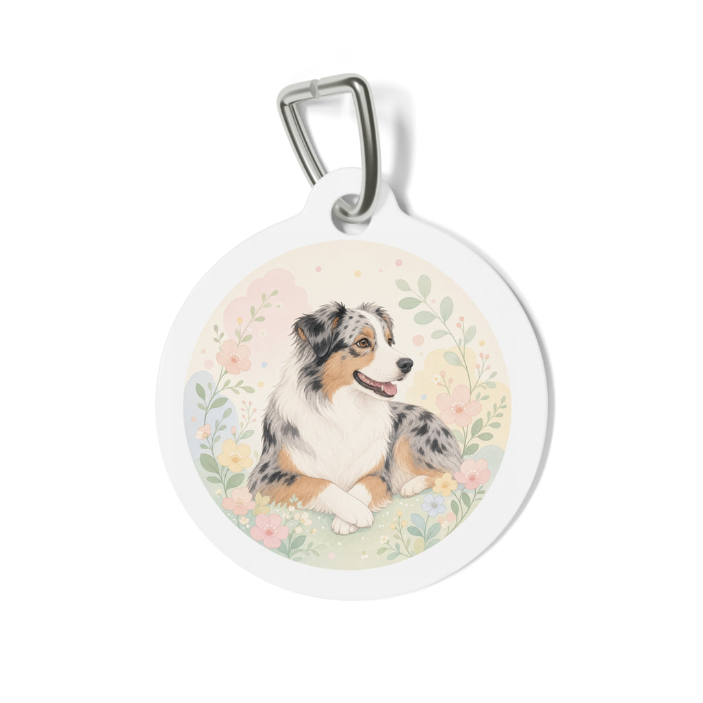 Australian Shepherd Pastel Garden Personalized Dog ID Tag