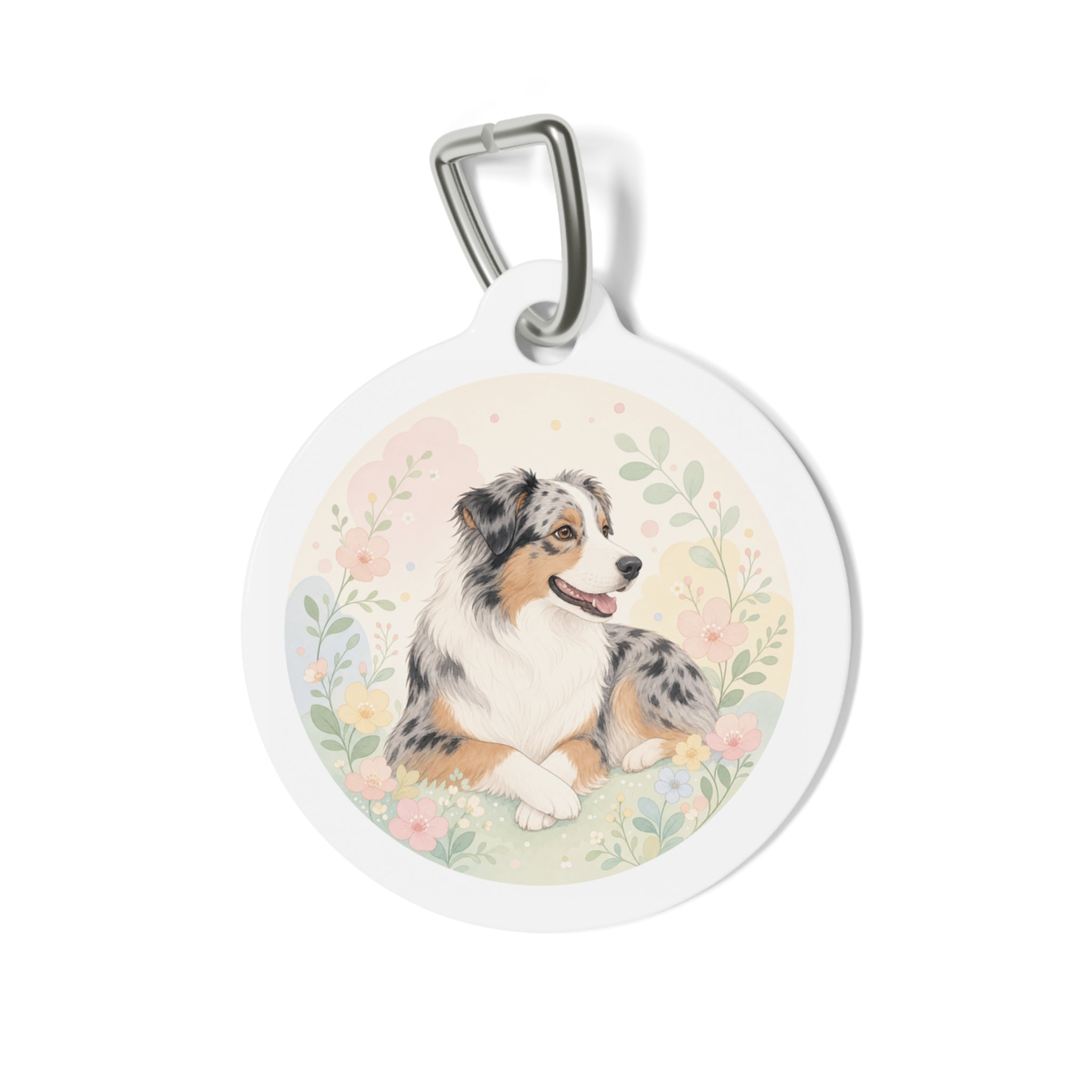 Australian Shepherd Pastel Garden Personalized Dog ID Tag