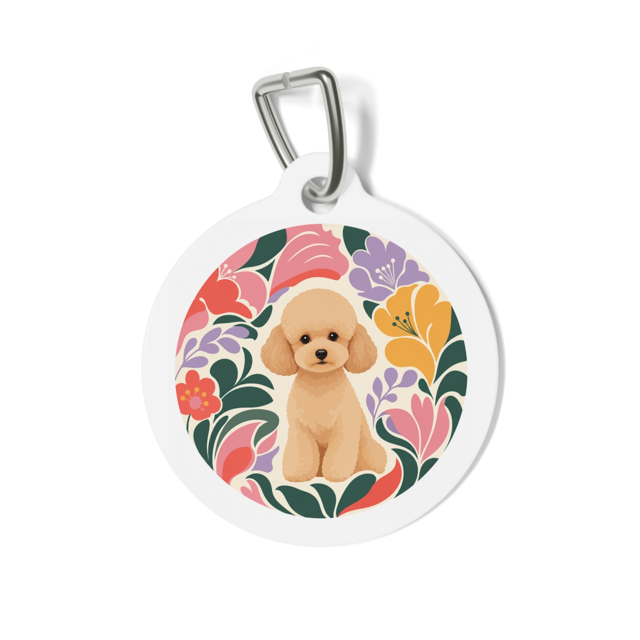 Toy Poodle Storybook Floral Apricot Personalized Dog ID Tag