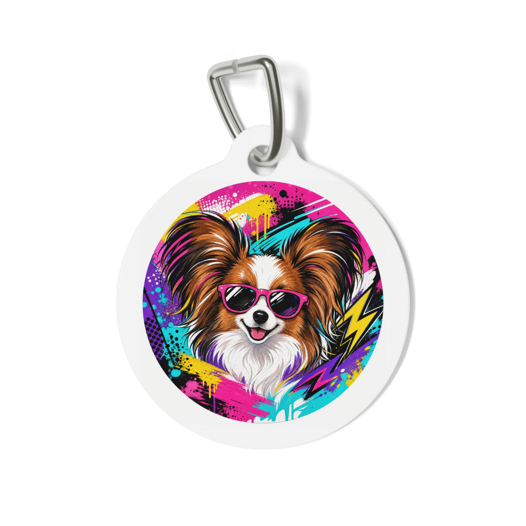 Papillon Neon Sunglasses Rockstar Personalized Dog ID Tag