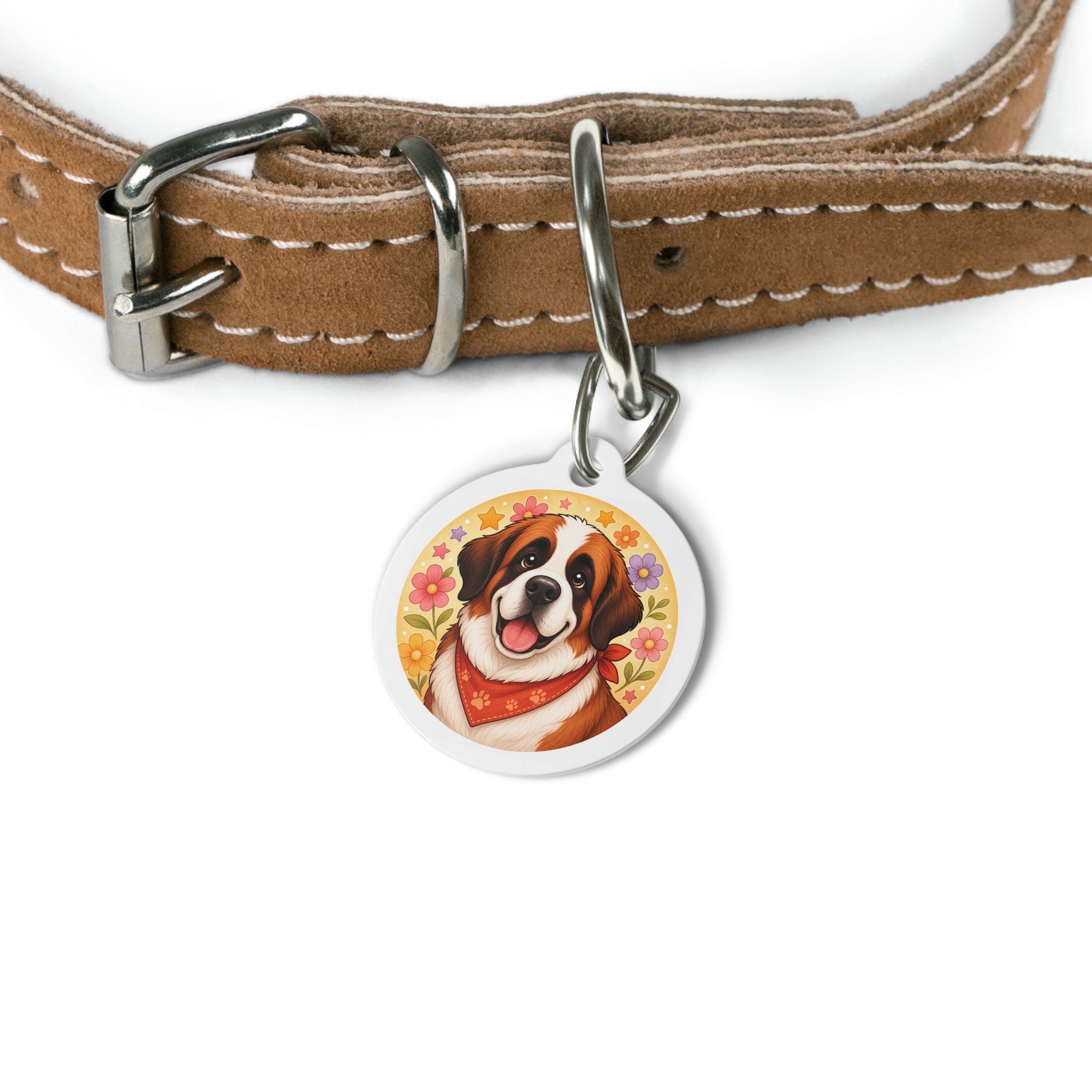 Saint Bernard Gentle Pastel Bloom Personalized Dog ID Tag