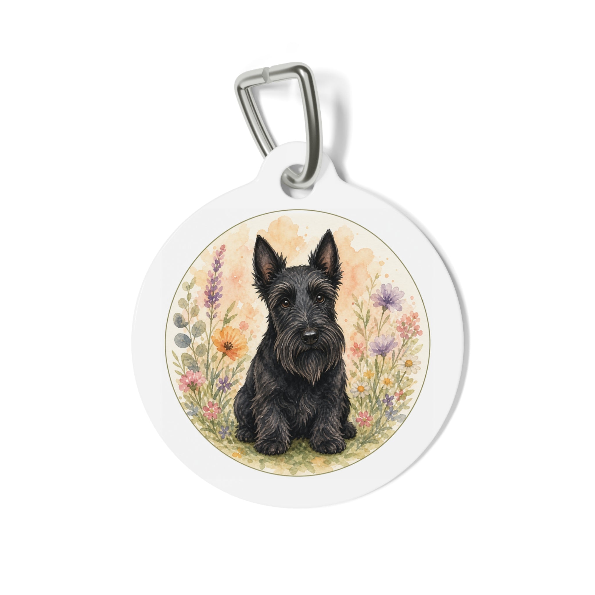 Scottish Terrier Wildflower Watercolor Personalized Dog ID Tag