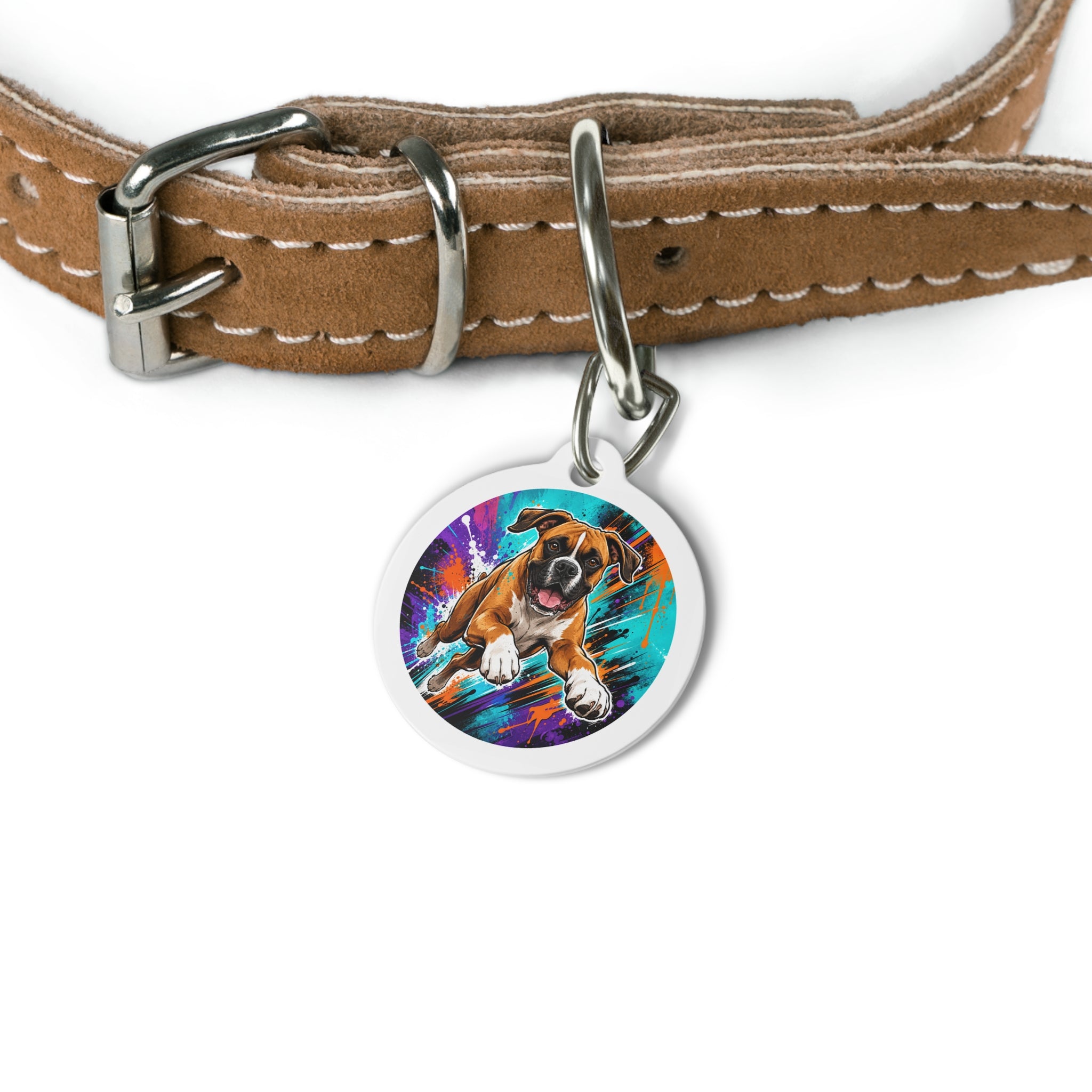 Boxer Action Paint Splash Personalized Dog ID Tag