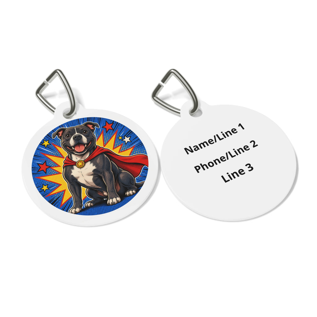 Staffordshire Bull Terrier Superhero Comic Personalized Dog ID Tag