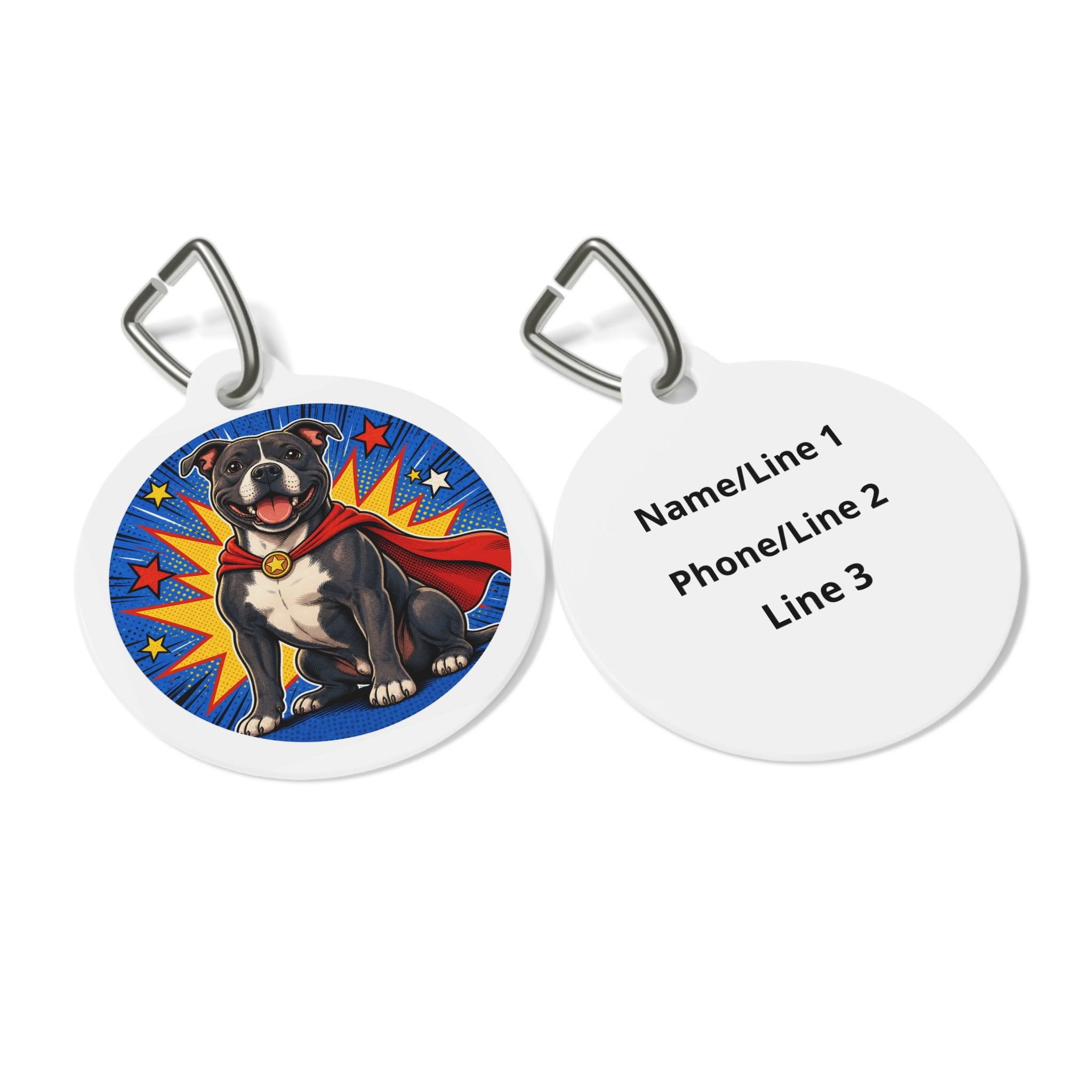 Staffordshire Bull Terrier Superhero Comic Personalized Dog ID Tag