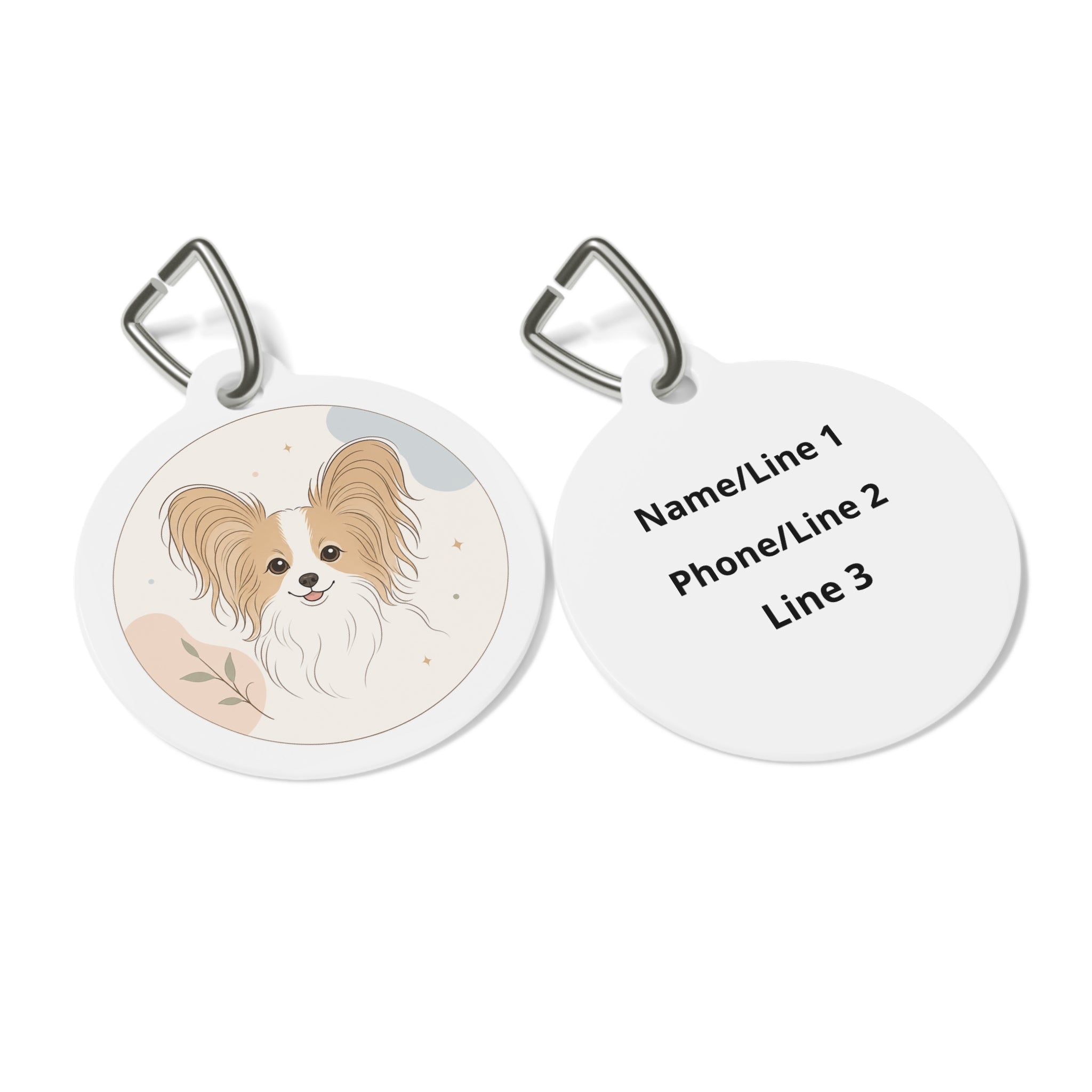 Papillon Minimal Botanical Portrait Personalized Dog ID Tag